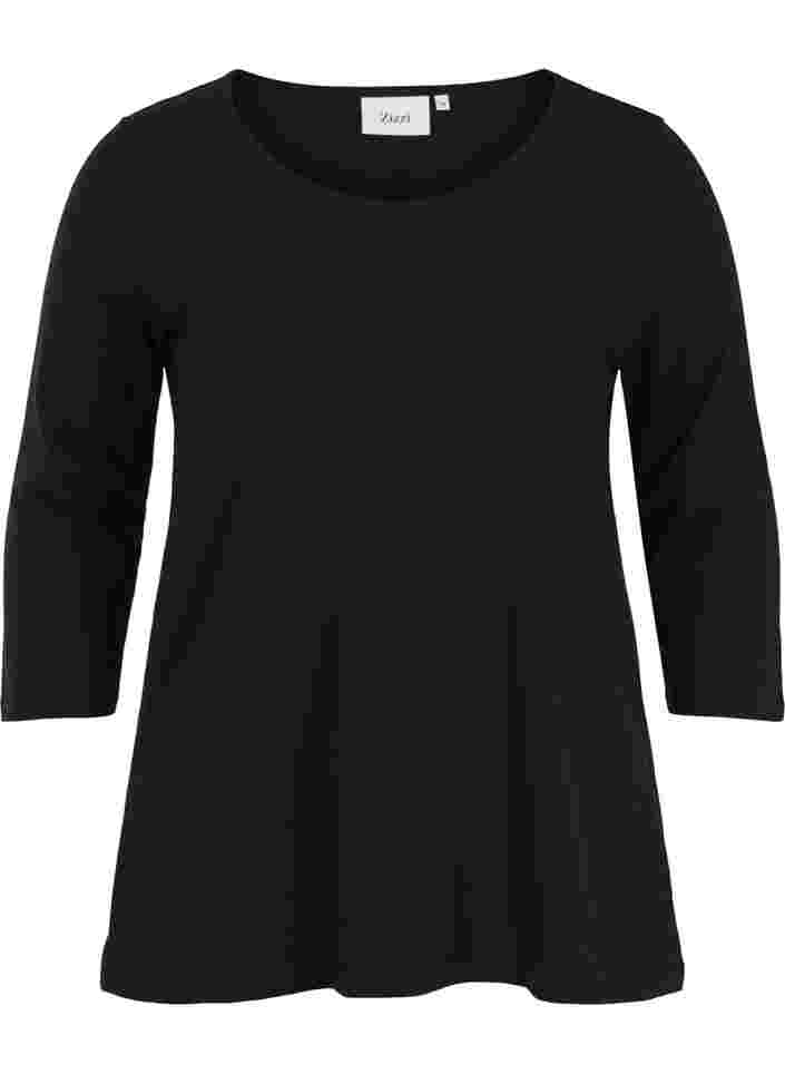 Basis bomulds t-shirt med 3/4 ærmer, Black