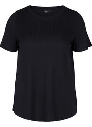 Ensfarvet rib t-shirt med korte ærmer, Black