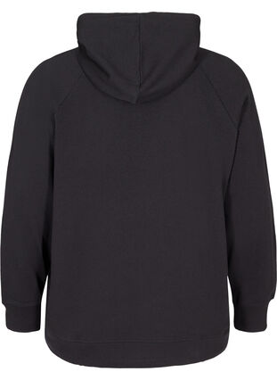 Bomulds sweatshirt med hætte og lomme, Black, Packshot image number 1