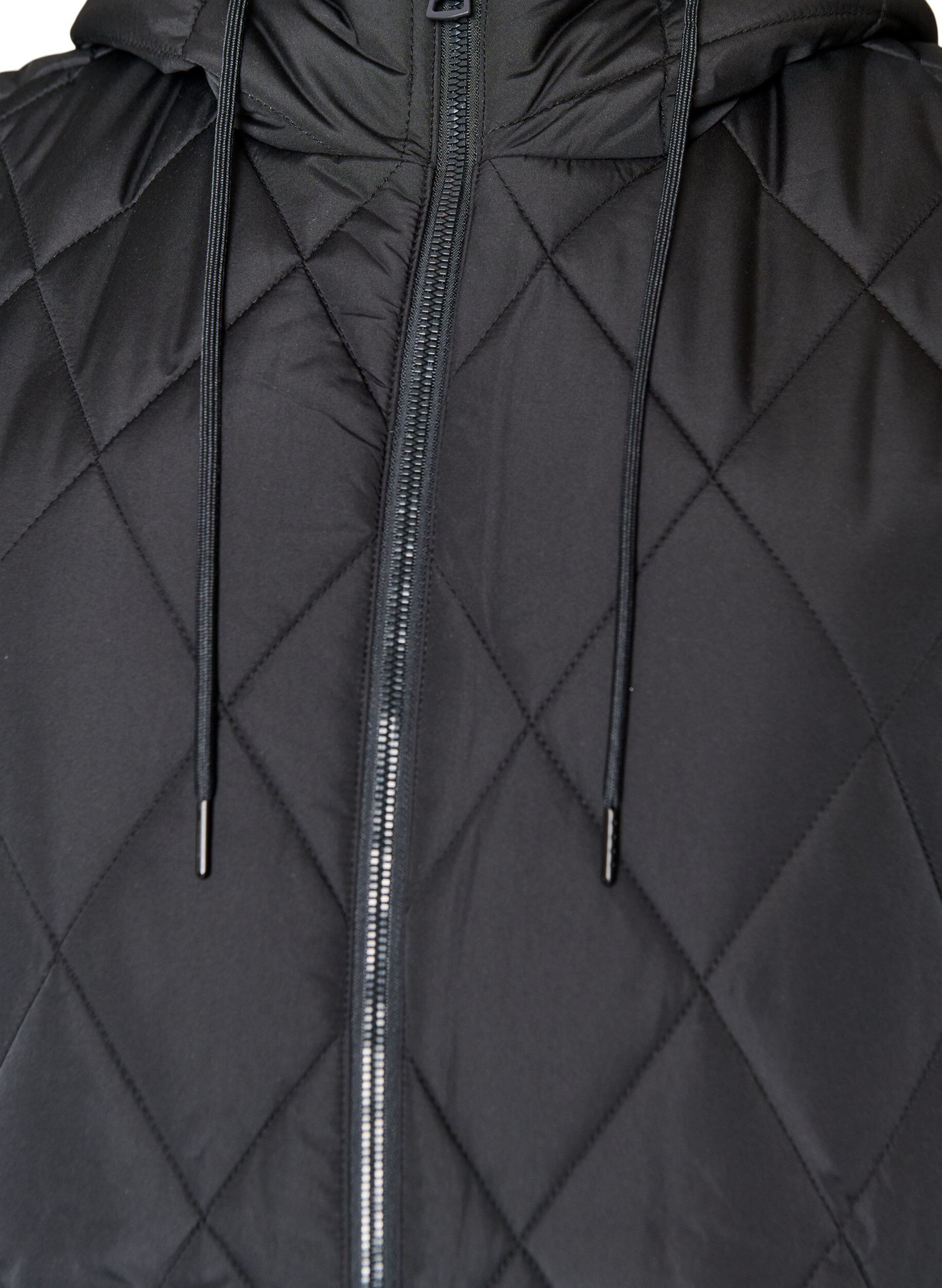 ZizziMellemlang quiltet vest med h&aelig;tte, Sort, Packshot image number 2