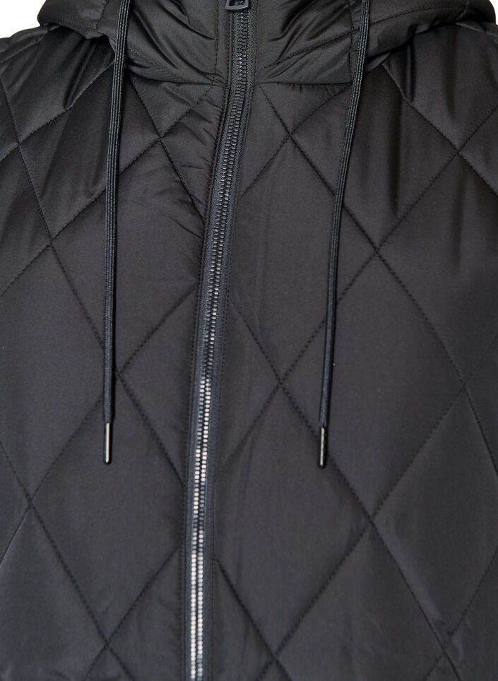 Mellemlang quiltet vest med h&aelig;tte, Sort, Packshot image number 2