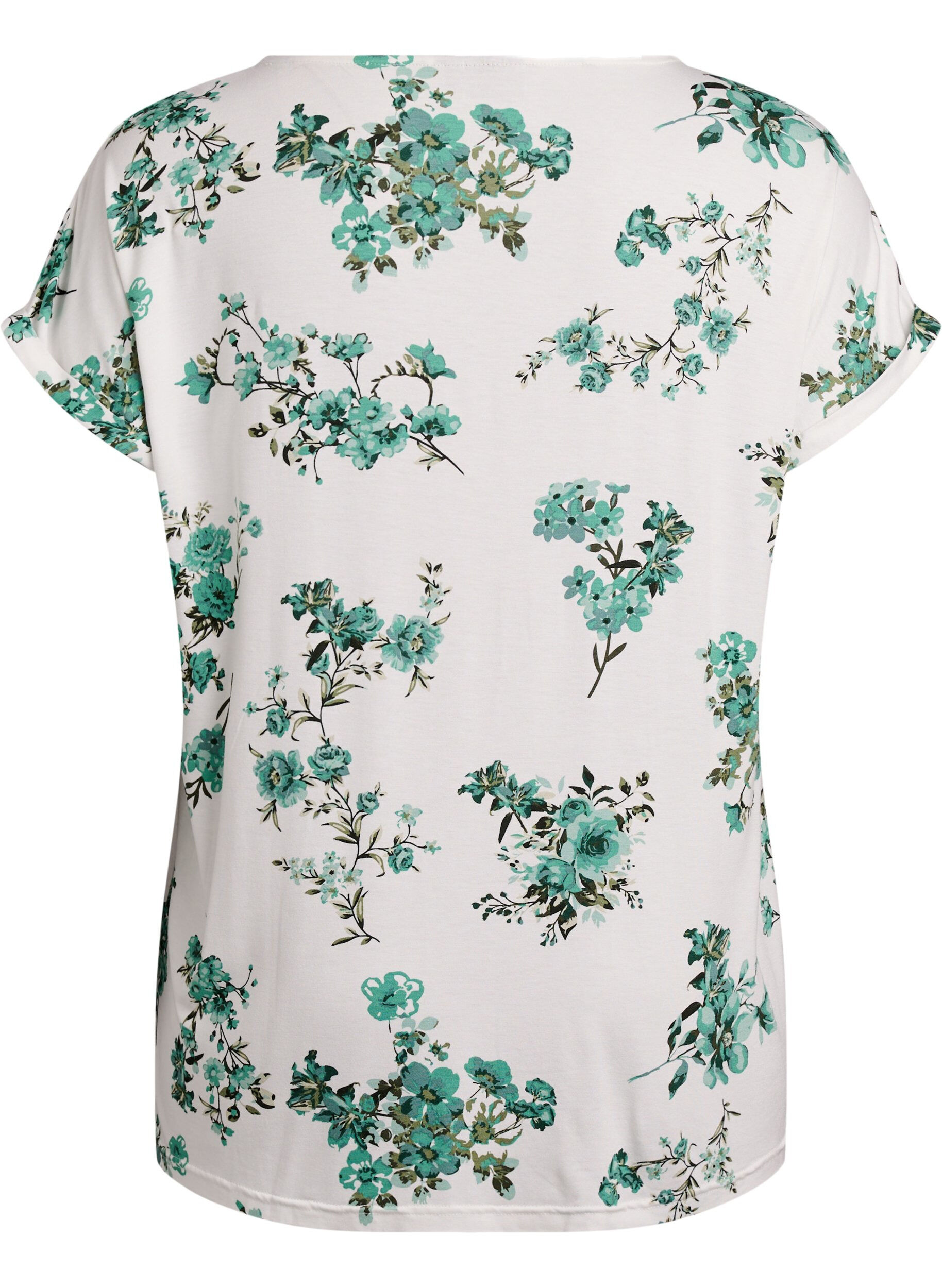 Zizzi T-shirt med blomsterprint, Hvid, Packshot image number 1