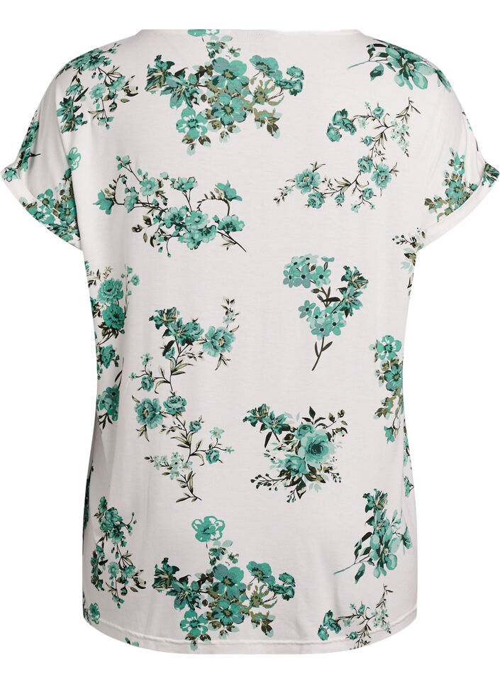 T-shirt med blomsterprint, Hvid, Packshot image number 1