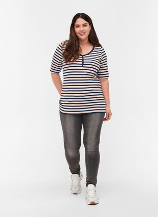Stribet rib t-shirt i bomuld, Blue Rose Stripe, Model image number 2