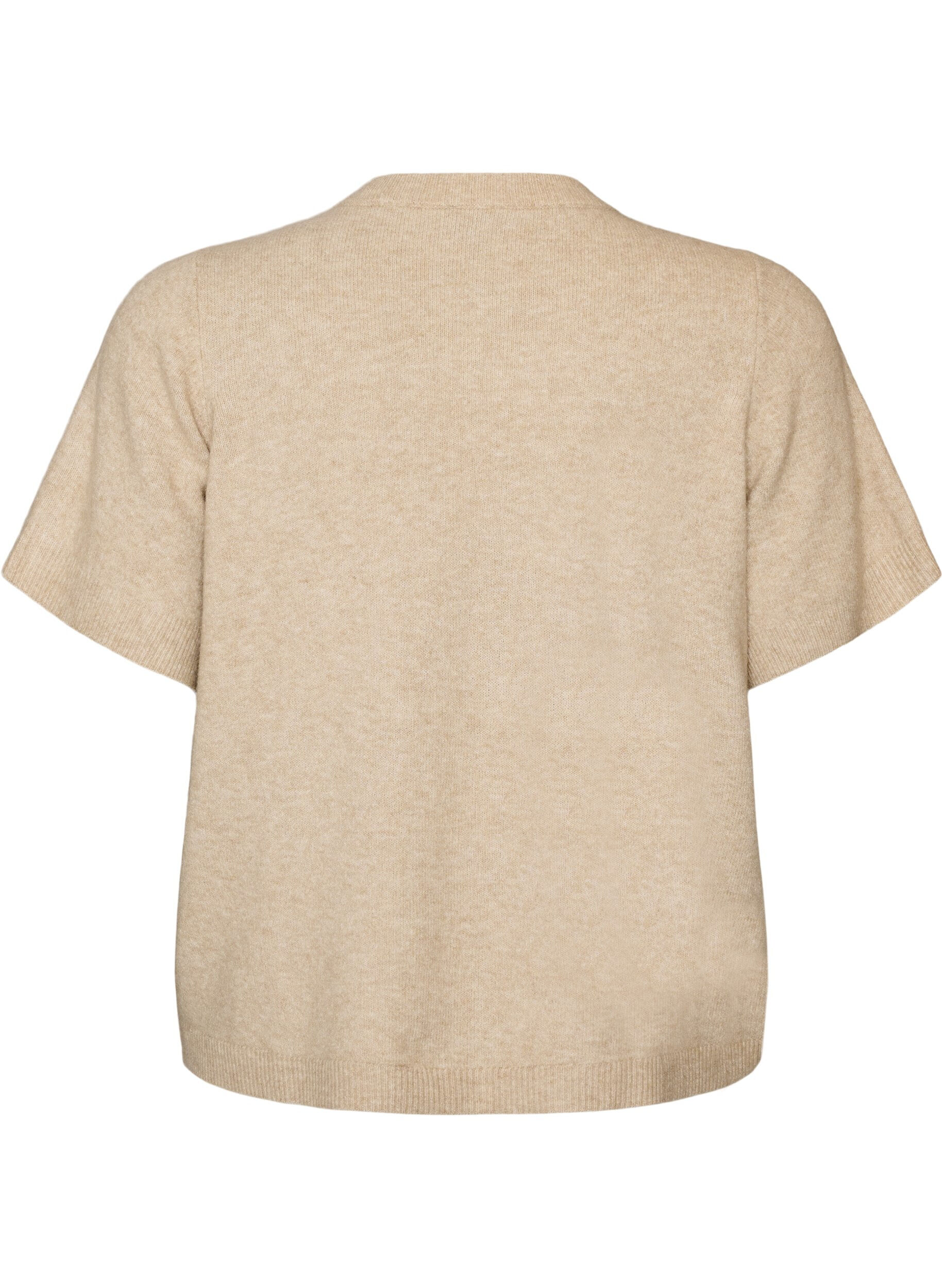 ZizziStrik cardigan med korte &aelig;rmer, Beige, Packshot image number 1