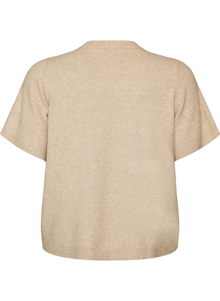 Strik cardigan med korte &aelig;rmer, Beige, Packshot image number 1