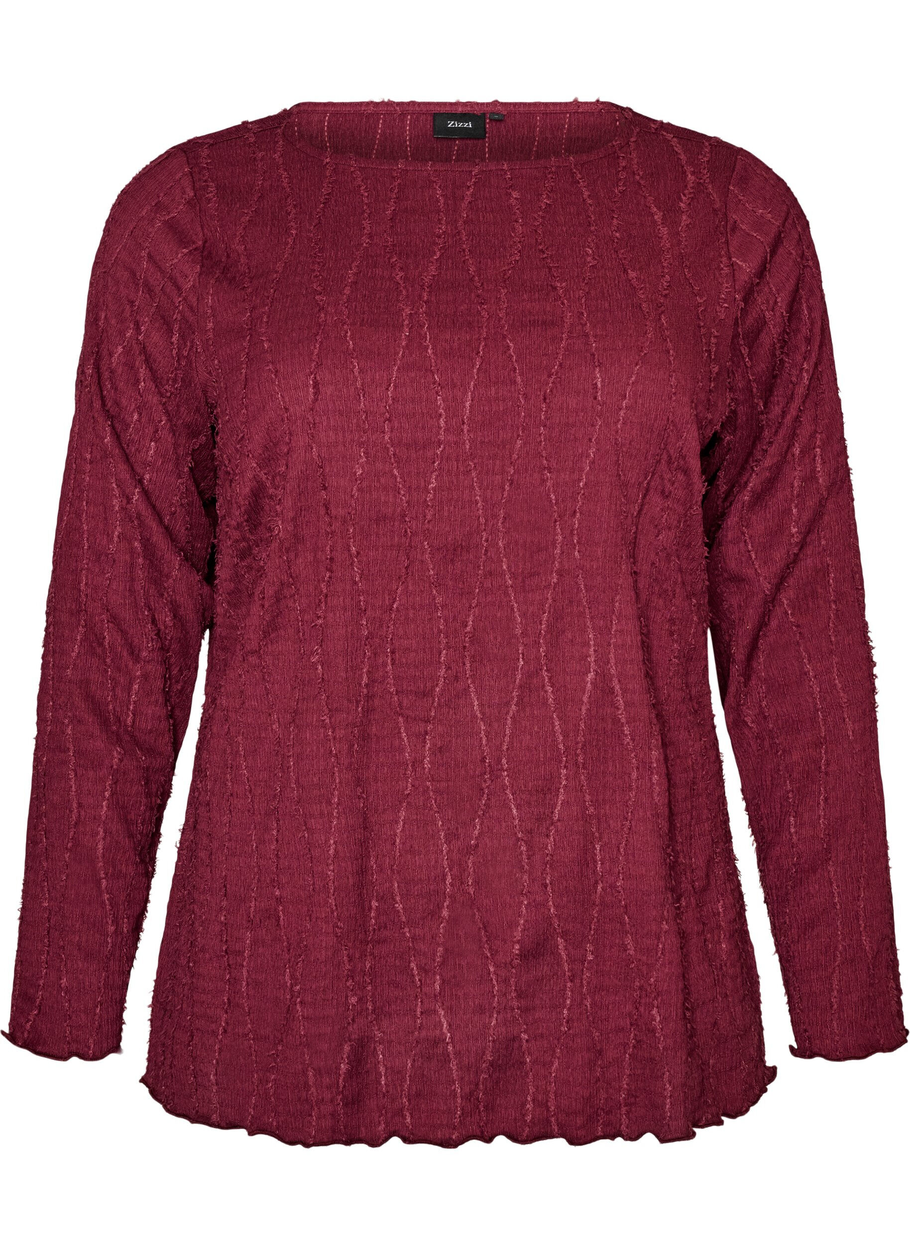 ZizziJerseybluse med b&oslash;lget struktur, R&oslash;d, Packshot image number 0