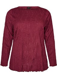 Jerseybluse med b&oslash;lget struktur, R&oslash;d