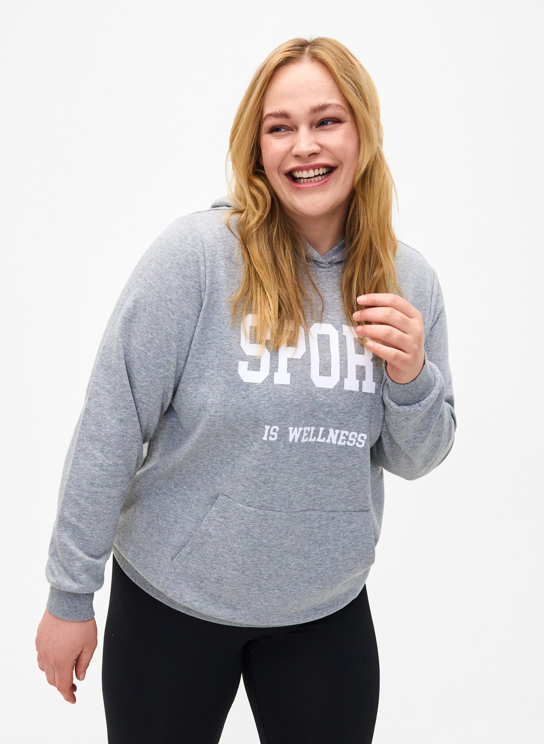 Zizzi Sweat h&aelig;ttetr&oslash;je, Light Grey Melange, Model image number 0