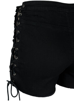 Ripped denim shorts med snøre, Black Denim, Packshot image number 3