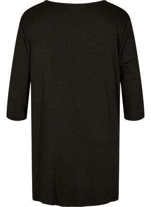 Ensfarvet bluse med knapper og 3/4 ærmer , Black, Packshot image number 1