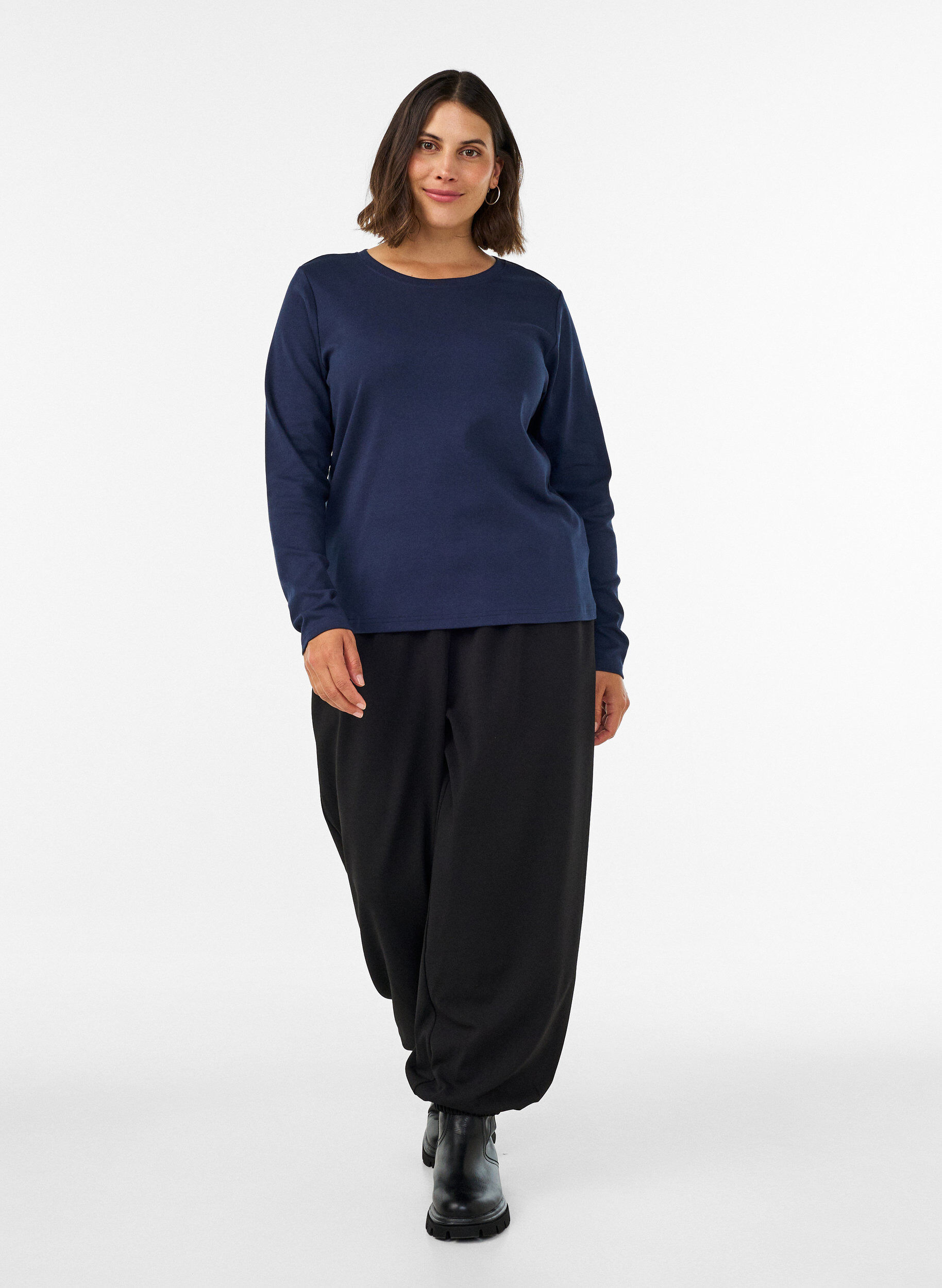 ZizziLang&aelig;rmet basis T-shirt med rund hals, Bl&aring;, Model image number 1