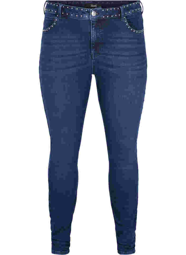 Super slim Amy jeans med nitter, Dark blue, Packshot image number 0