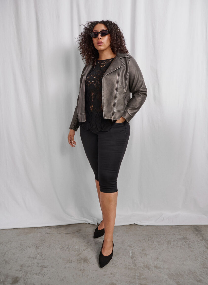 Strikbluse med hulmønster, Black, Image image number 0