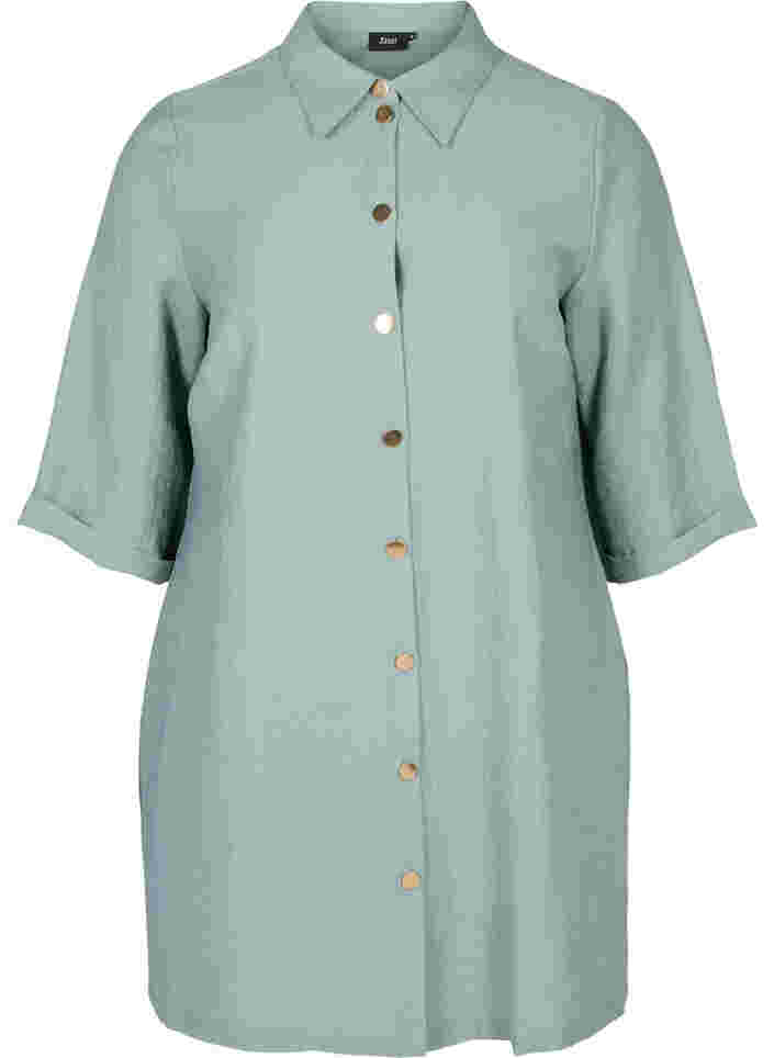 Lang skjorte med 3/4 ærmer, Thyme, Packshot image number 0