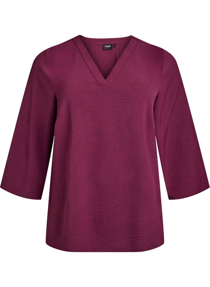 Bluse med 3/4 &aelig;rmer, M&oslash;rk Bordeaux, Packshot image number 0