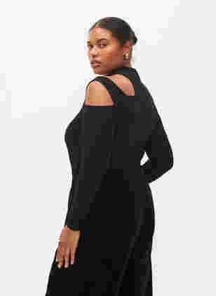 Langærmet bluse med udskæringer, Black, Model