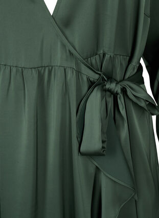 Langærmet slå-om kjole i satin, Duck Green, Packshot image number 2