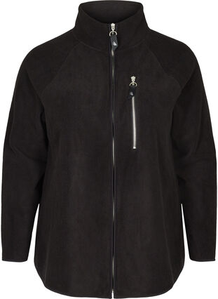 Fleece cardigan med lynlås, Black, Packshot image number 0