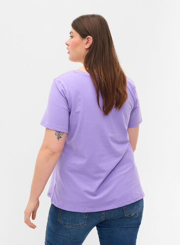 Ensfarvet basis t-shirt i bomuld, Paisley Purple, Model image number 1