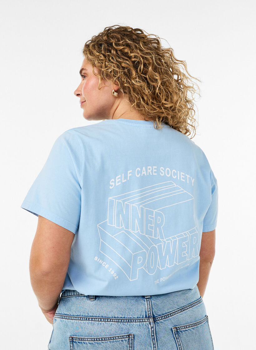 T-shirt i &oslash;kologisk bomuld med grafisk udtryk, Bl&aring;, Model image number 0