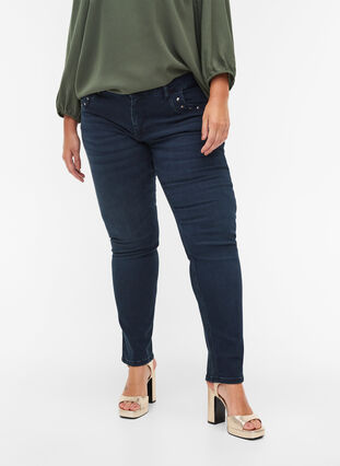 Slim fit Emily jeans med nitter , Dark blue, Model image number 2