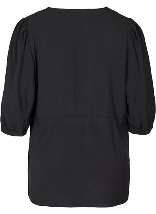 Bluse med pufærmer og snøre i taljen, Black, Packshot image number 1