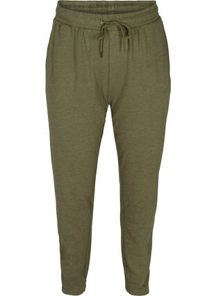 Melerede sweatpants med lommer, Ivy green Melange, Packshot image number 0