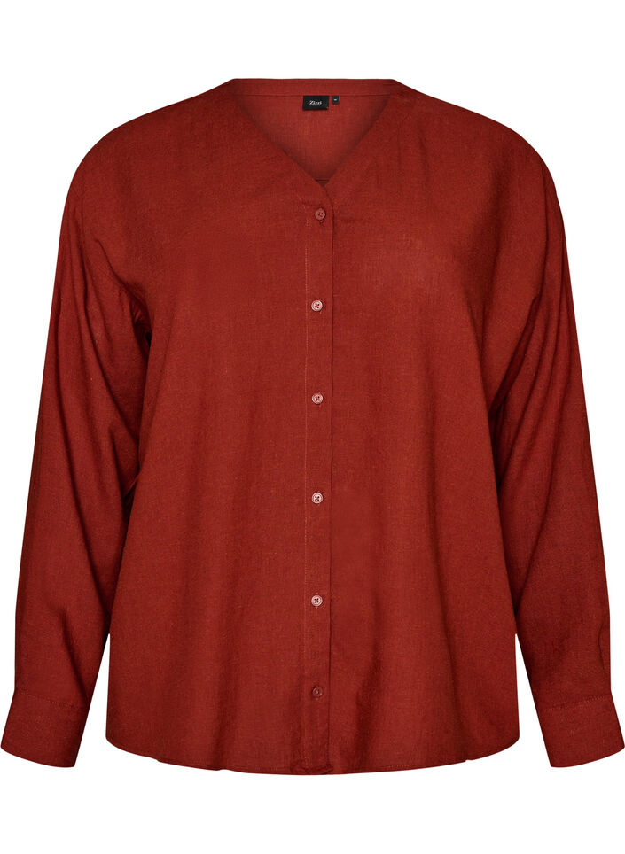 Bluse i h&oslash;r og viskose med V-udsk&aelig;ring, R&oslash;d, Packshot image number 0