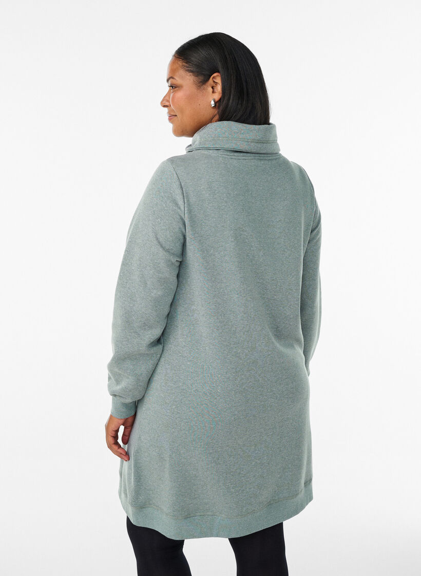 Kort sweatkjole med h&oslash;j krave og lommer, Gr&oslash;n, Model image number 2