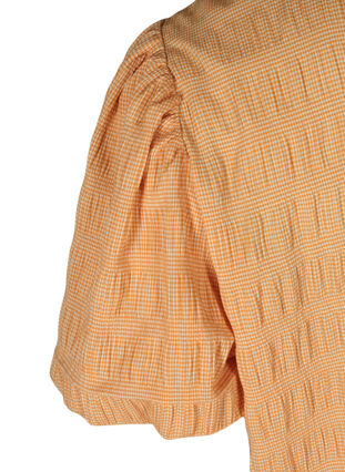 Ternet bluse med pufærmer, Yellow Check, Packshot image number 3