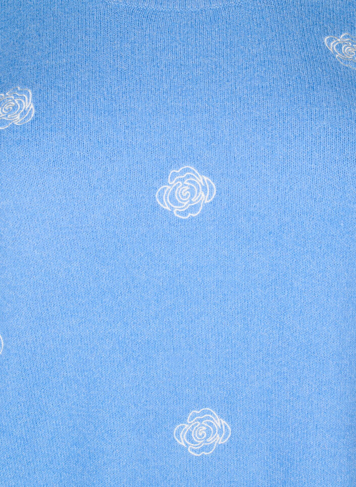 Strikbluse med blomster og 3/4 ærmer, Della R. Blue Mel., Packshot image number 2