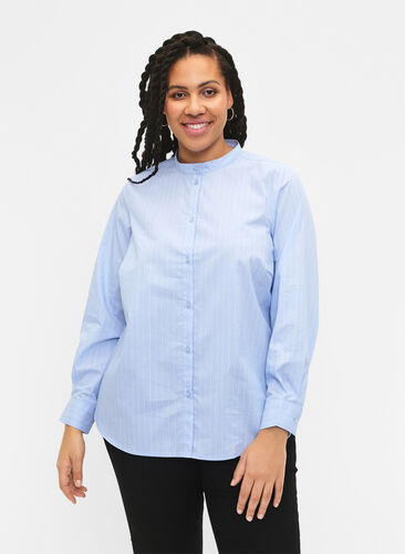 FLASH - Nålestribet skjorte, Light Blue Stripe, Model image number 0