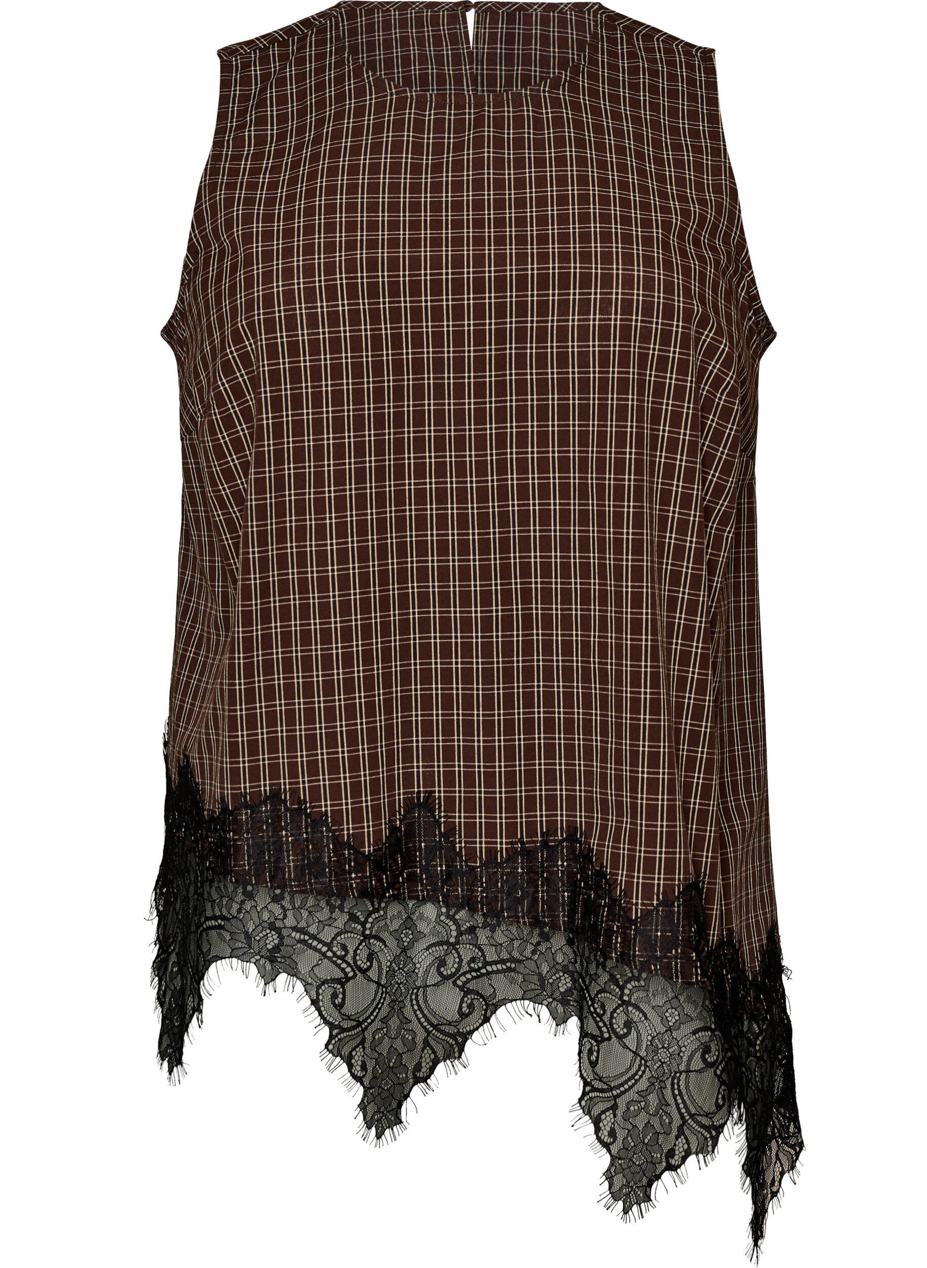 ZizziTernet top med asymmetrisk blondekant, Brun, Packshot image number 0