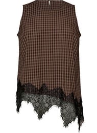 Ternet top med asymmetrisk blondekant, Brun