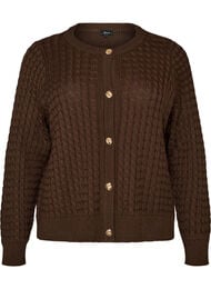 Kabelstrikket cardigan med gyldne knapper, Brun