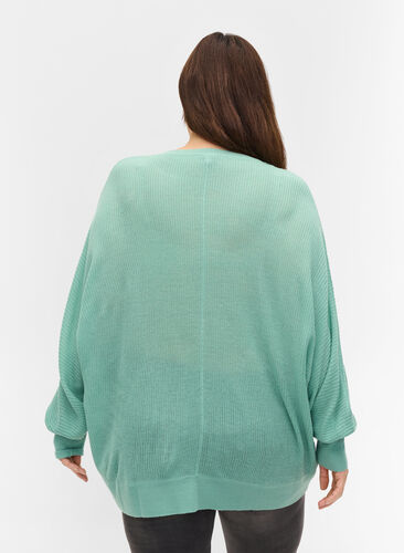 Strikket bluse med lange ærmer og ribkant, Dusty Jade Green, Model image number 1