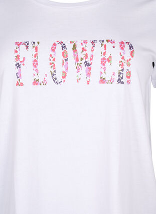 Bomulds t-shirt med tekstprint, B. White w. Flower, Packshot image number 2