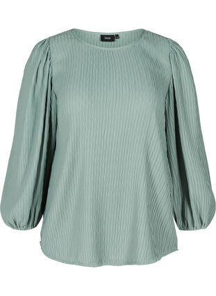 Struktureret bluse med pufærmer, Chinois Green, Packshot image number 0