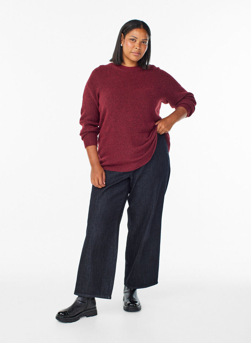 Meleret strikbluse med rund hals, R&oslash;d, Model image number 1
