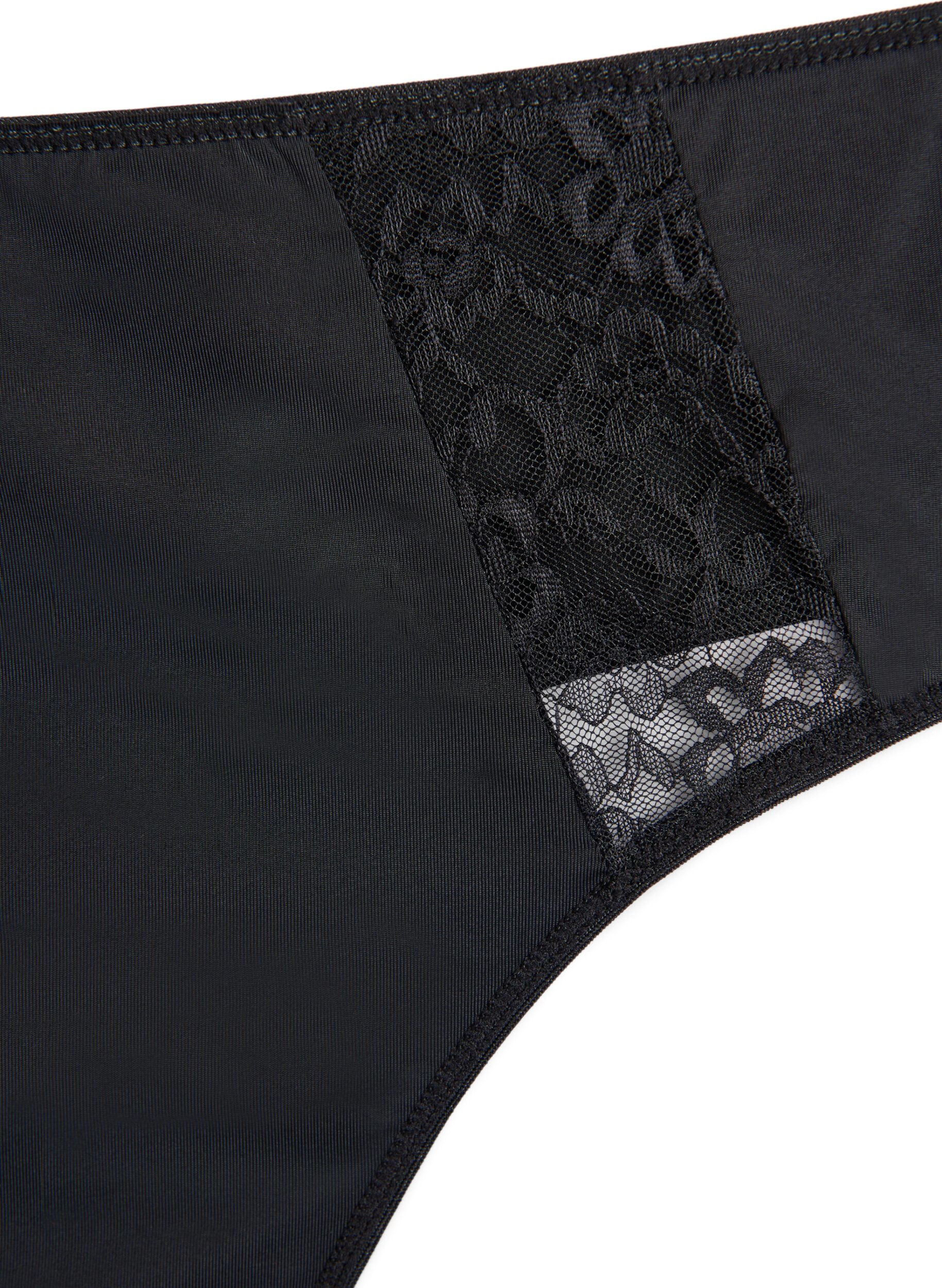Zizzi3-pak g-streng med blondedetaljer, Sort, Packshot image number 3