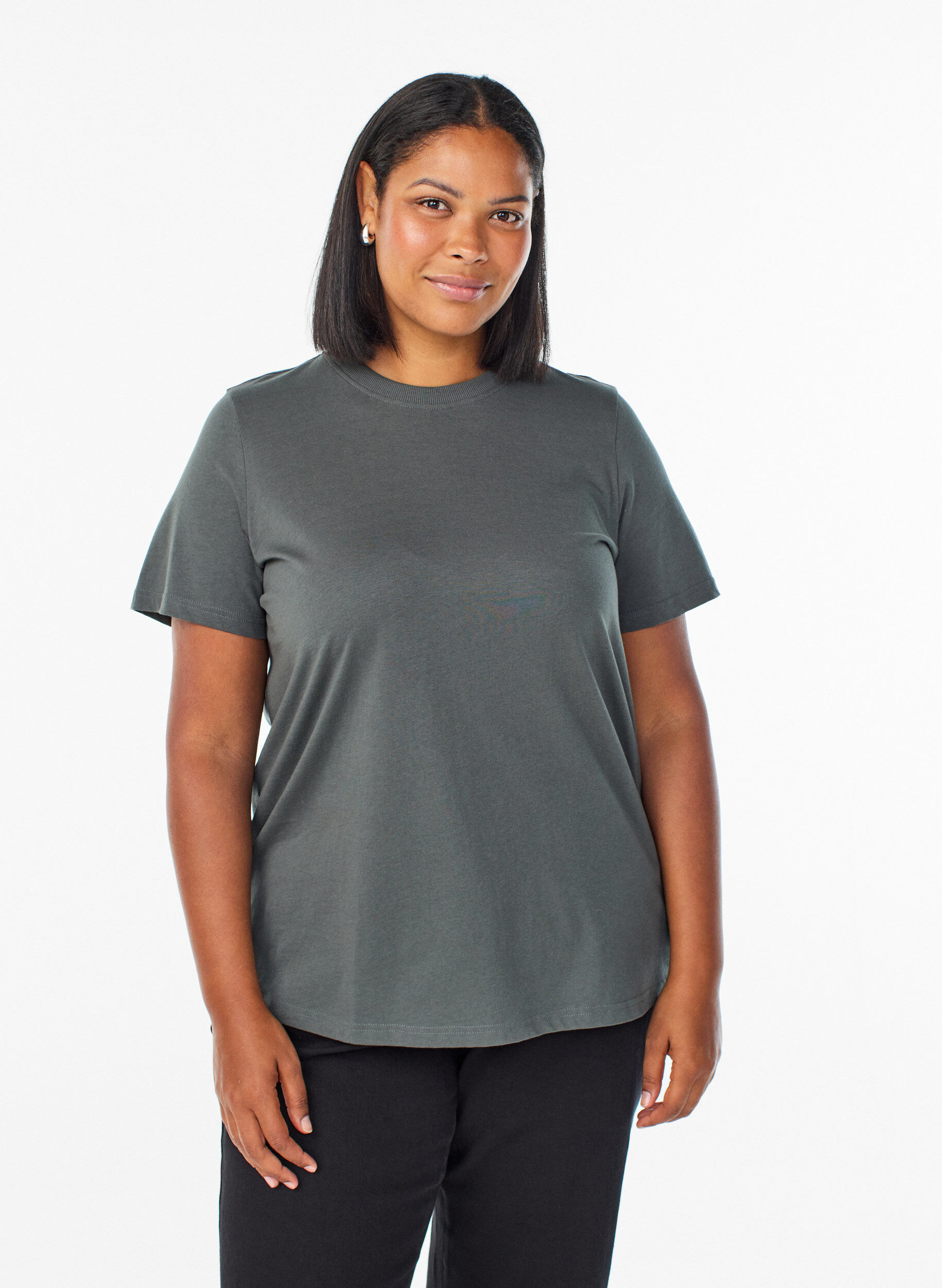 Basis t-shirt i bomuld med rund hals, Gr&oslash;n, Model