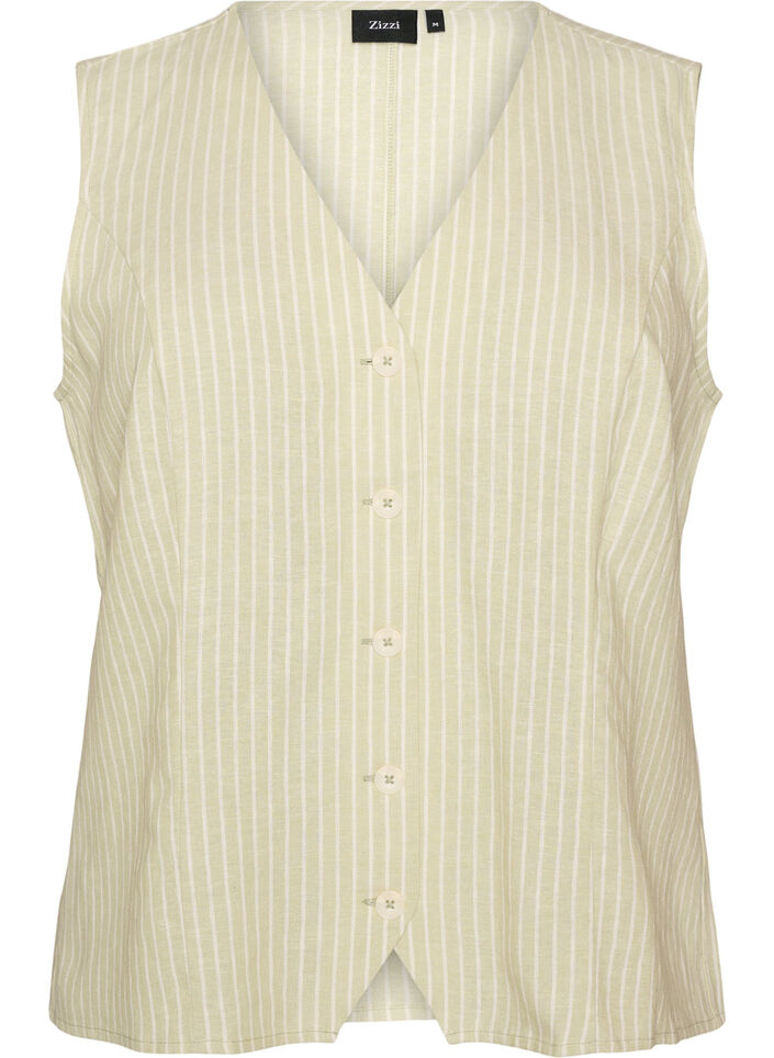 Stribet vest i h&oslash;r og viskose, Gr&oslash;n, Packshot image number 0