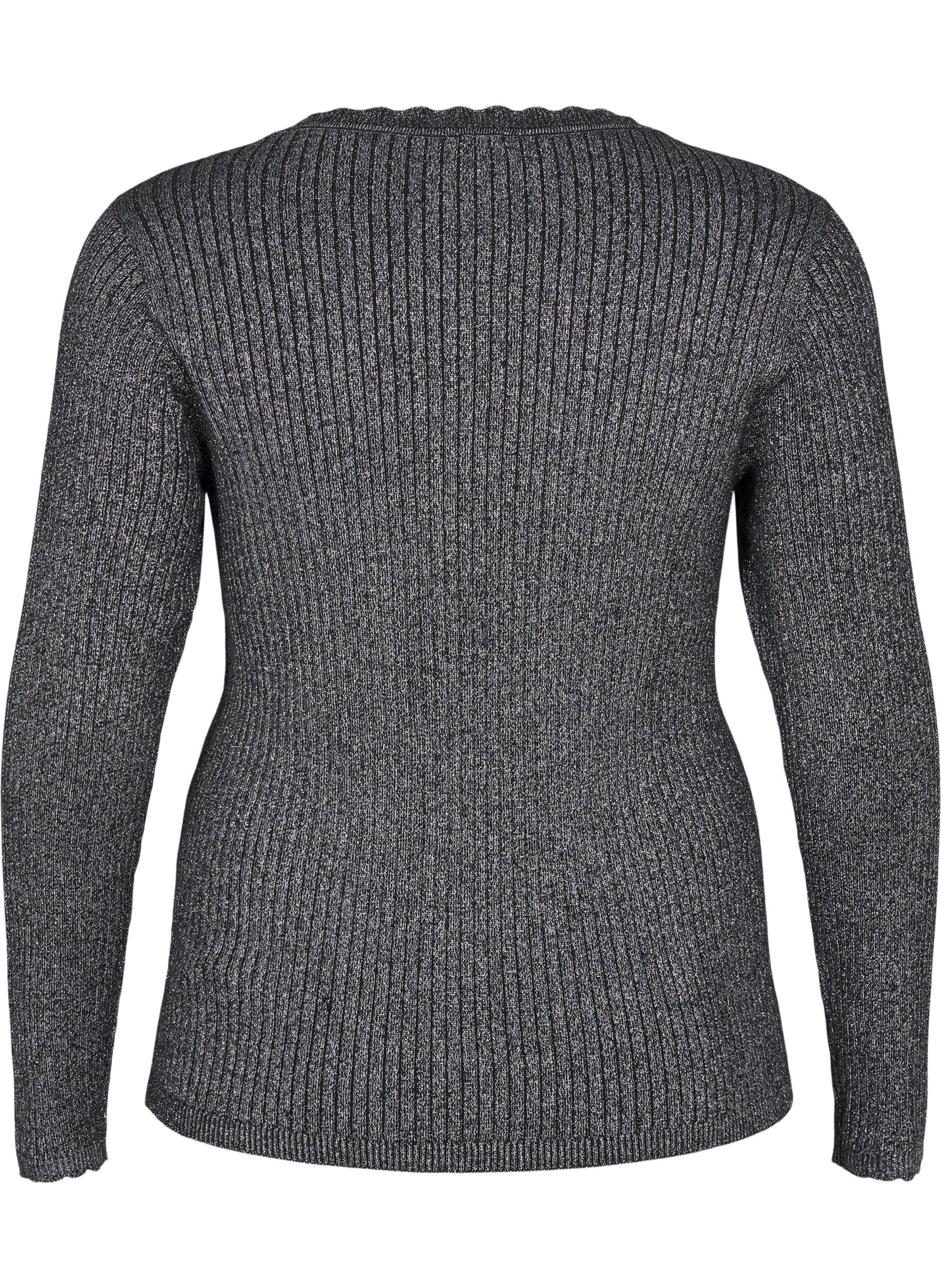 Zizzi T&aelig;tsiddende strikbluse med glimmertr&aring;d, Sort, Packshot image number 1