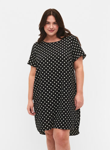 Printet kjole med korte ærmer, Black w. Dots, Model image number 0