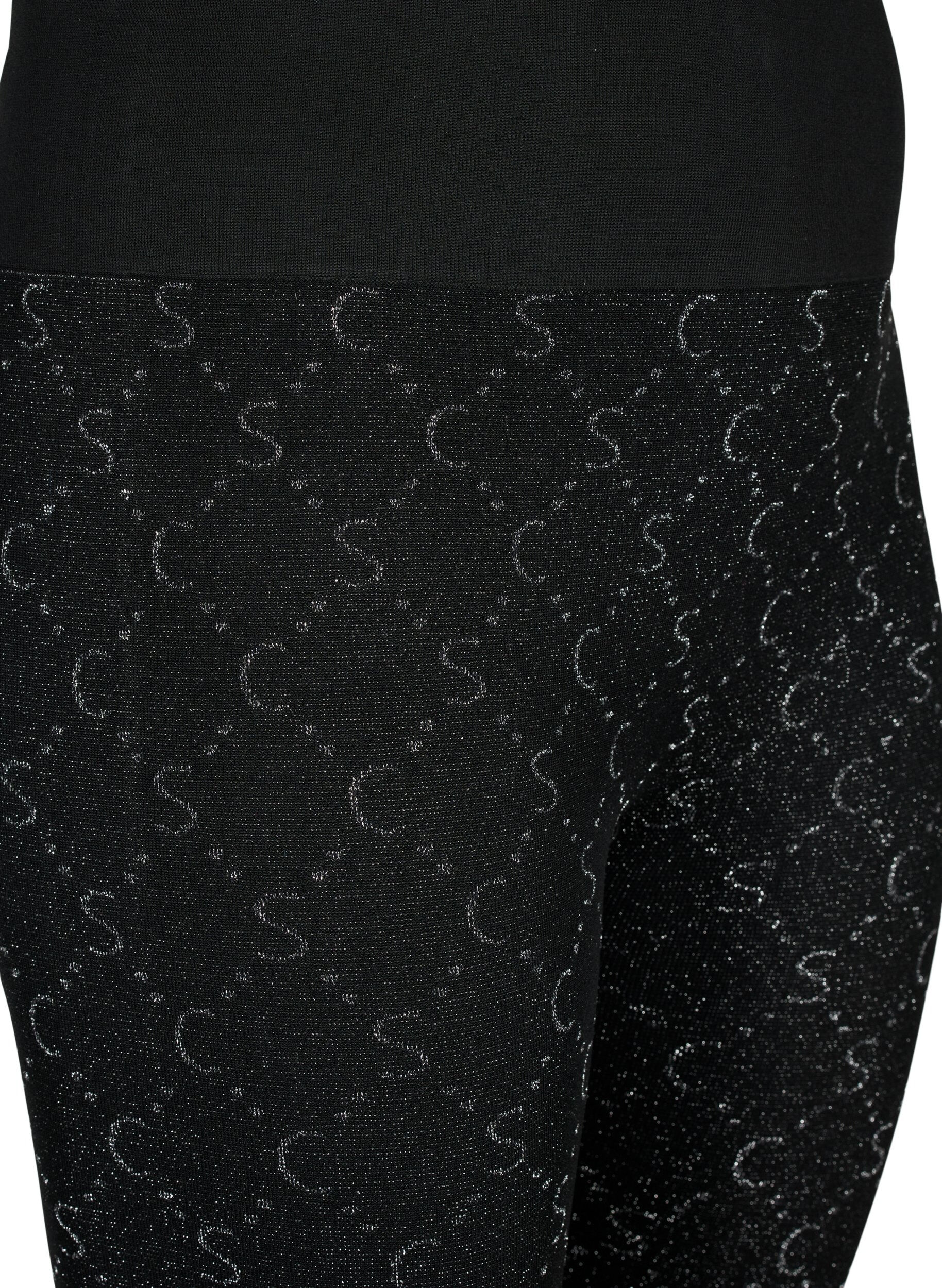 Zizzi Seamless leggings med s&oslash;lvfarvet m&oslash;nster, Black, Packshot image number 2