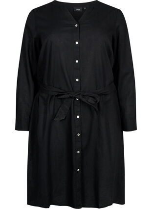 Skjortekjole med lange ærmer, Black, Packshot image number 0
