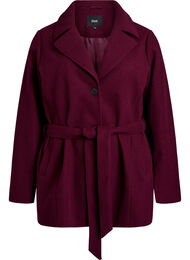 Kort frakke med bælte, Mørk Bordeaux