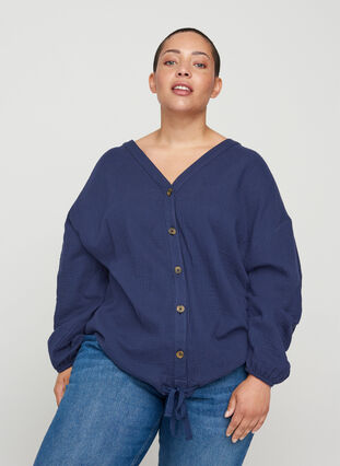 Bomulds skjorte med justerbar bund, Mood Indigo, Model image number 0