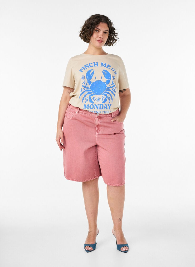 T-shirt i bomuld med printmotiv, Beige, Model image number 1